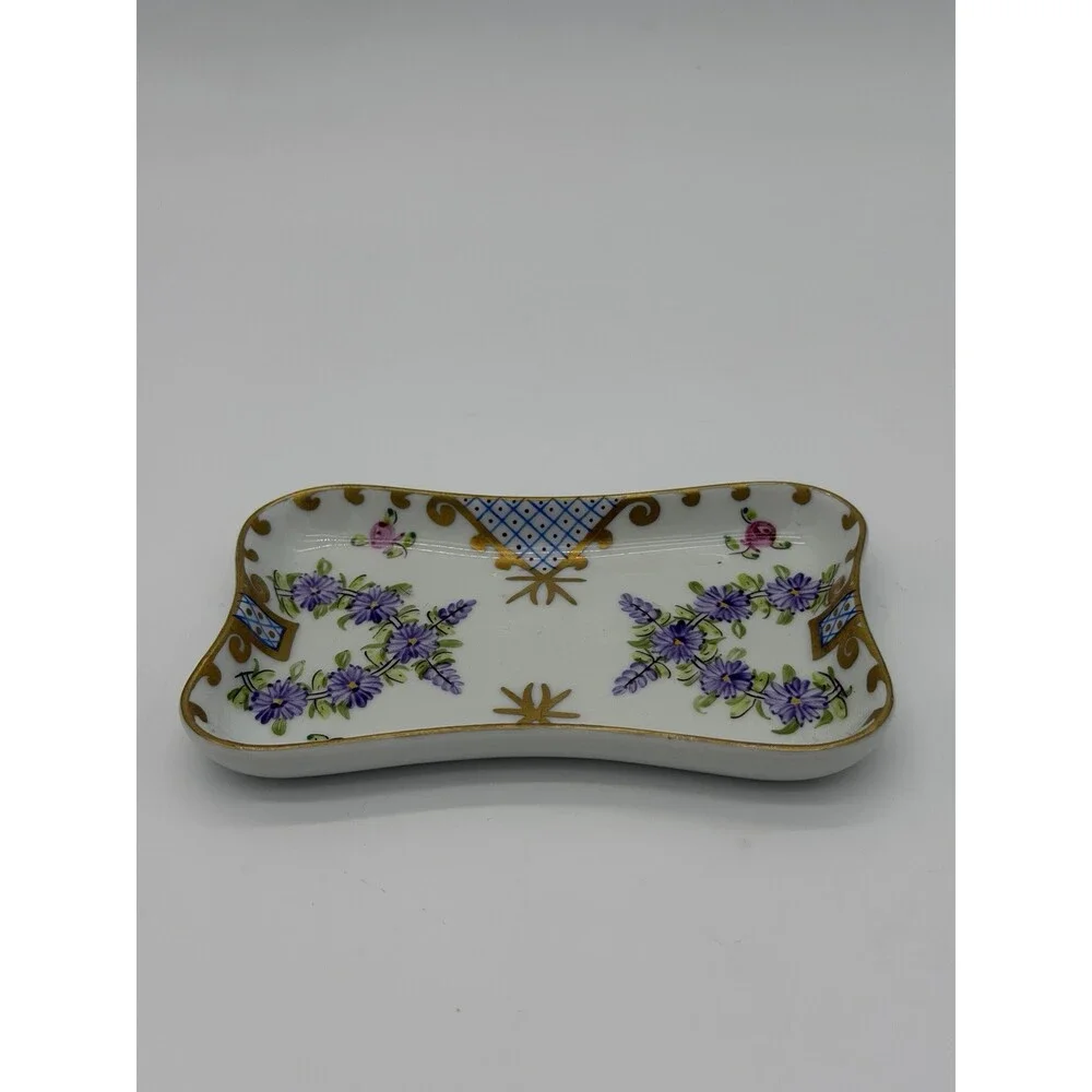 Limoges France Porcelain Hand Painted Floral Pattern Tray/dish 5”x3”